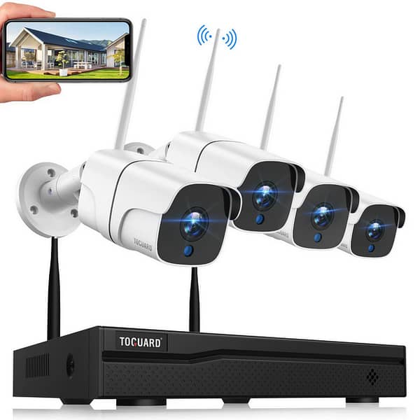 Toguard Wireless Home Security Camera System with 500GB HDD, 4x 3MP Outdoor WiFi Cameras + 8-Channel NVR, IP66 Waterproof
