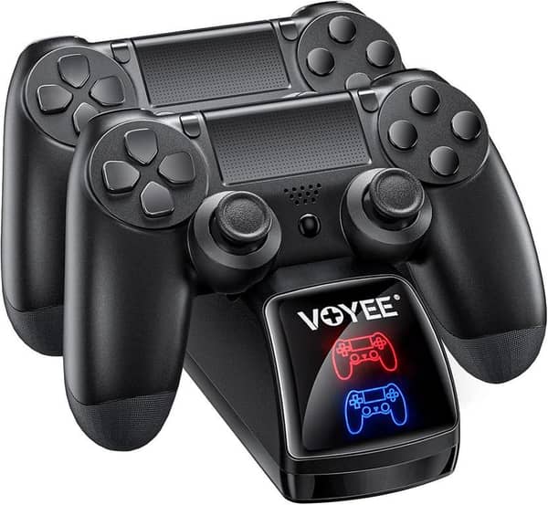 VOYEE PS4 PS4 Slim PS4 Pro Controller Charging Station Dual Controller Charger Dock Fast Charging LED Indicator Black
