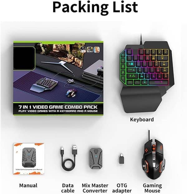 MIX MASTER 7-in-1 Gaming Bundle Wired Keyboard & Mouse, Compatible with Multiple Devices, Plug & Play