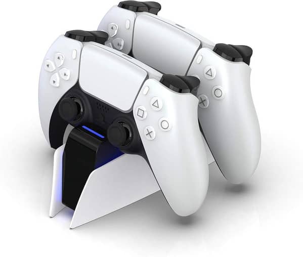 HONCAM PS5 Charging Station LED Indicator Fast Charger for DualSense & Edge Controllers Playstation 5 (White)