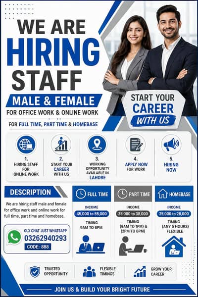 Hiring staff for male and female for online work