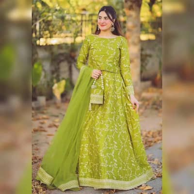 yellow embroidered shamoz silk 3pc women set