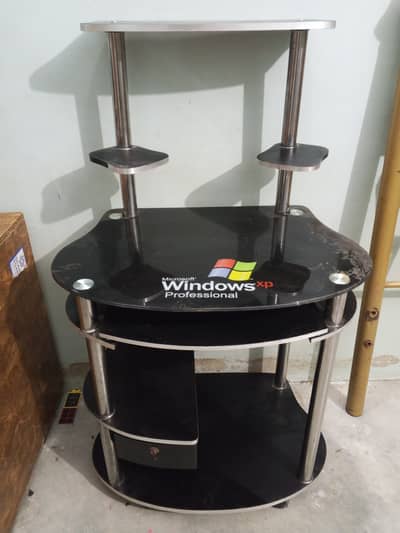 Black Glass TV / Computer Table – Good Condition