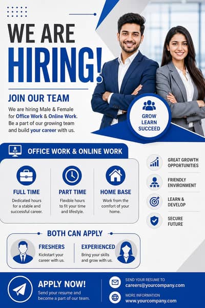 We are hiring staff male and female for online and office work.