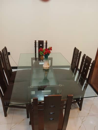 6 seater Glass dining Table set Wooden chairs with Excellent Condition
