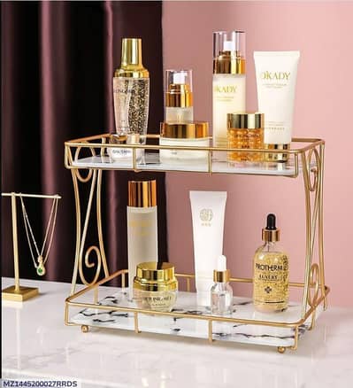 Golden double layer makeup rack.