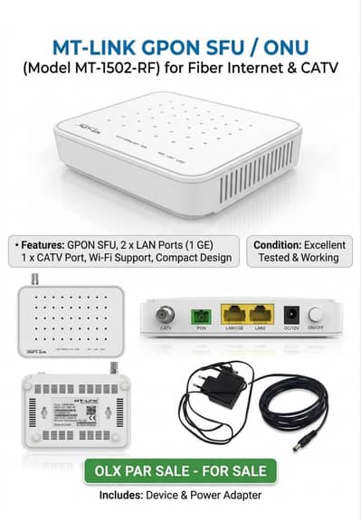 MT-LINK GPON SFU ONU Router (MT-1502-RF) with Adapter