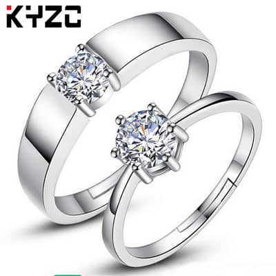 Korean Style Single Diamond Open Ring for Women Wedding 925 Silver