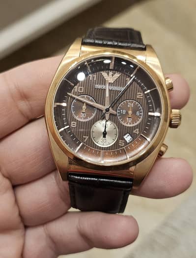 Emporio Armani Rose Gold Chronograph, Leather Strap