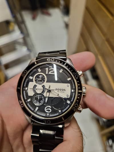 Fossil Black Chronograph 10ATM, Black Steel Bracelet