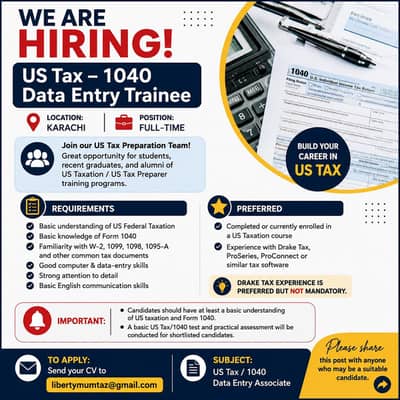 US Tax – 1040 Data Entry Trainee