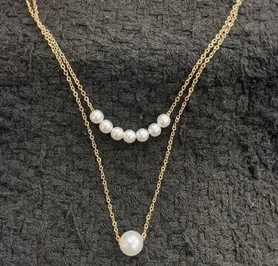 2 Layered Gold Plated Pearl Necklace for Women