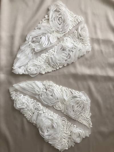 OffWhite Organza Embroidered Patch Pair for Dress | 3D Floral Applique