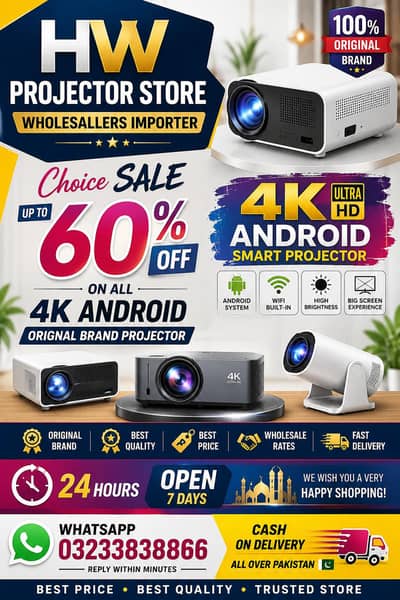 MULIYMEDIA PROJECTOR 4K FULL HD ANDROID PROJECTOR LED PROJECTOR  SALE