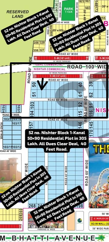 103/10 No. Nishter Block 1-Kanal (50 By 90) Residential Plot In 265 Lakh. All Dues Clear Deal, 40 Feet Road. Corner Category, Best Location For Constructing Your Dream House In Bahria Town Lahore
