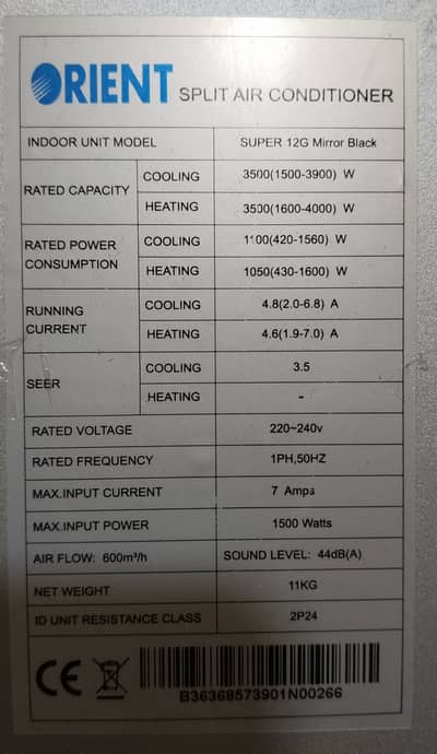 Orient Split AC DC Inverter 1 ton for sale contact 03345939230