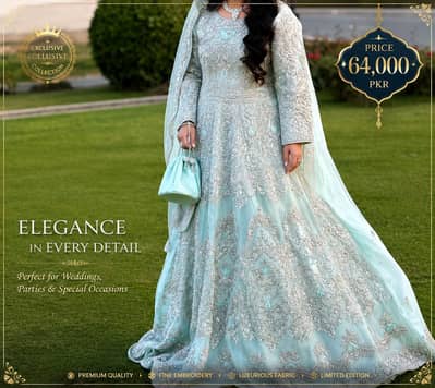 Beautiful sky blue bridal Maxi dress heavy embroided party wear wed dr