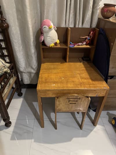 Solid Wooden Study Table with Shelves & Chair – Excellent for Kids