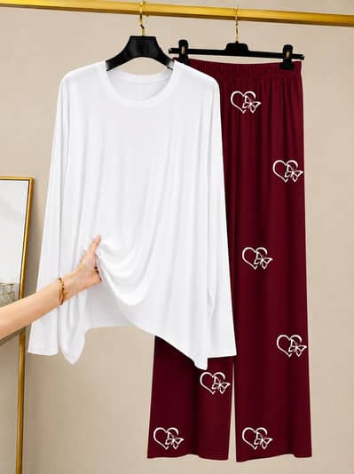 Cute Heart Print White Jersey Shirt - Women Top