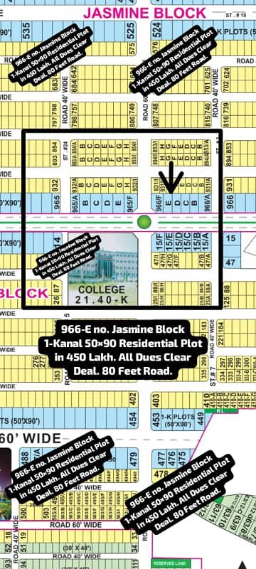 968 No. Jasmine Block 1-Kanal (50 By 90) Residential Plot In 325 Lakh All Dues Clear Deal, 50 Feet Road Best Location For Constructing Your Dream House In Bahria Town Lahore