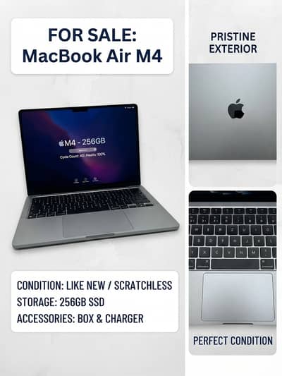 Apple MacBook Air M4 256GB SSD | 100% Battery Health | Like New Box Ch