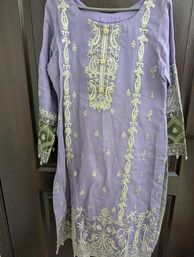 Asim Jofa-Lavender Embroidered Kurta with Contrast Embellished Sleeves