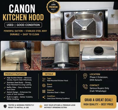 Canon Kitchen Hood / Chimney – Used in Good Working Condition