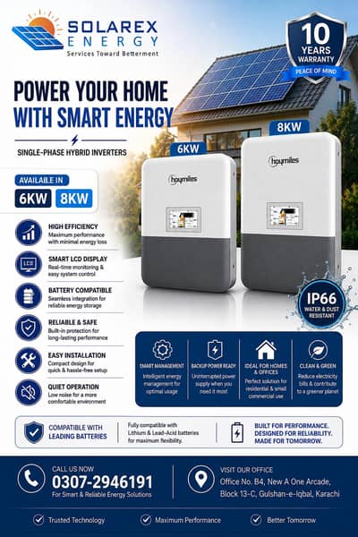 6kw | 8kw Hoymiles IP66 Hybrid Solar inverter 10 years Warranty
