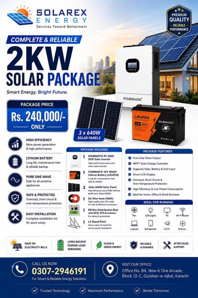 2Kw Hybrid Solar System | Inverter | Lithium Battery | Jinko Solar