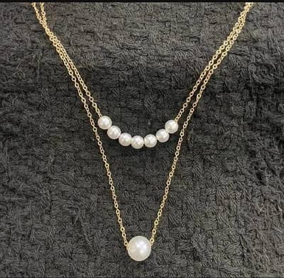 2 Layered Gold Plated Pearl Necklace for Women