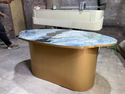 Luxurious Epoxy Resin & Gold Base Coffee Table