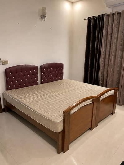 Premium Wooden Single Bed with Maroon Tufted Headboard