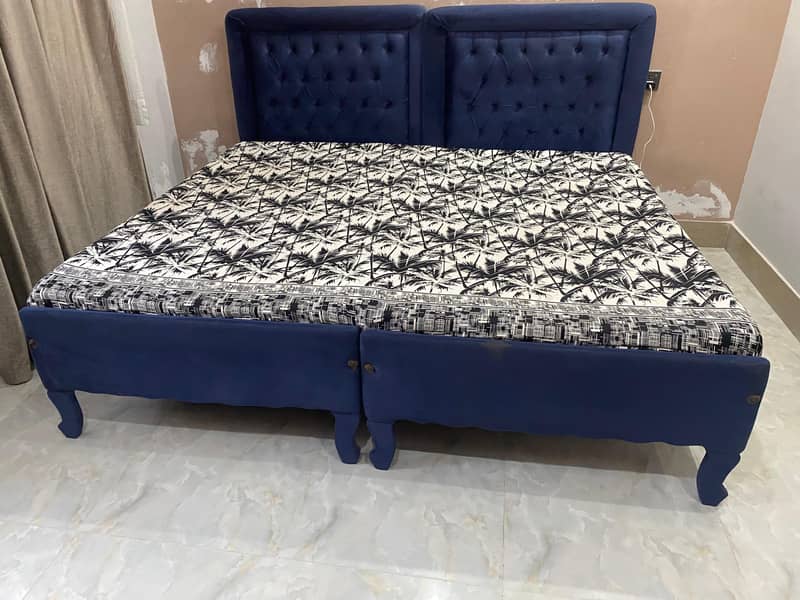 Single Bed pair solid sheesham based Navy blue Poshish set 1