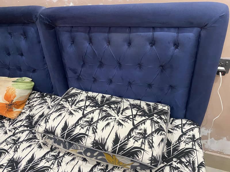 Single Bed pair solid sheesham based Navy blue Poshish set 2