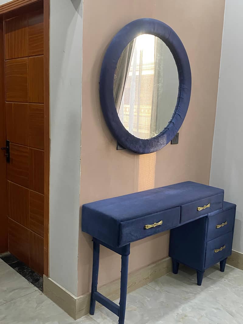 Single Bed pair solid sheesham based Navy blue Poshish set 3