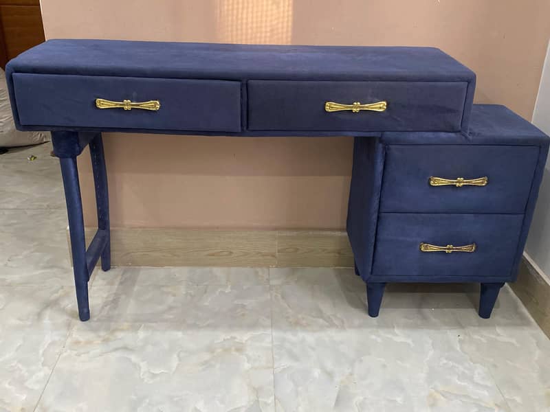 Single Bed pair solid sheesham based Navy blue Poshish set 4