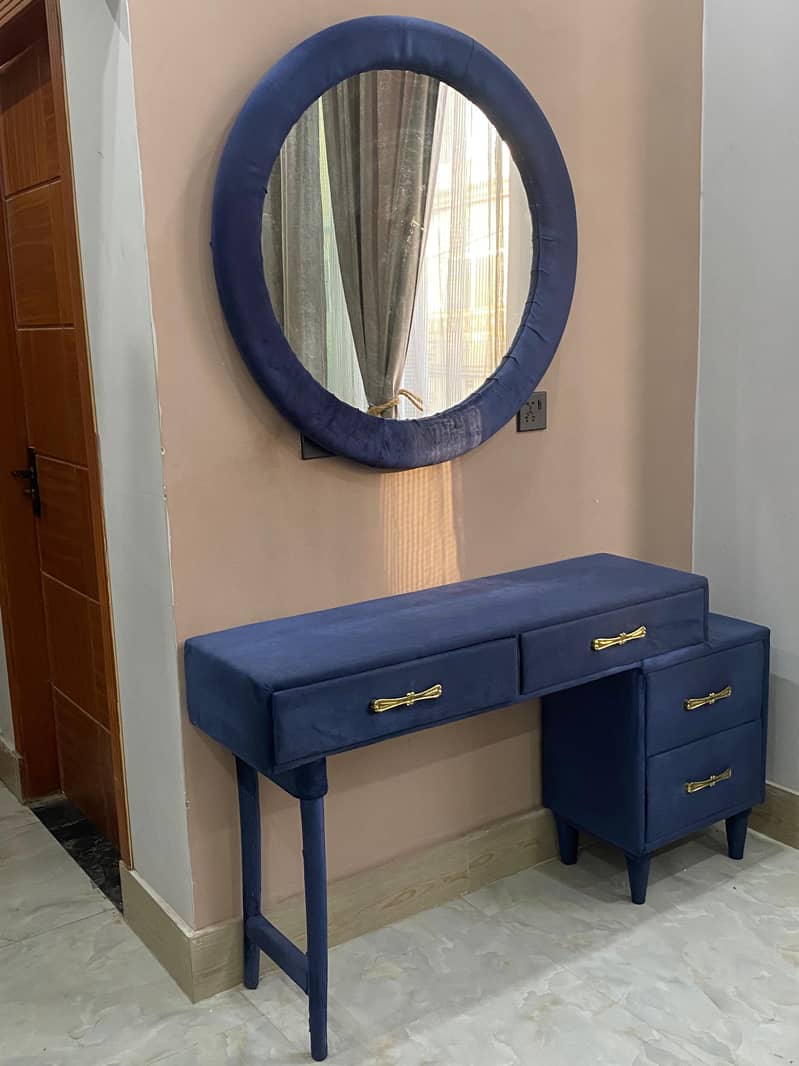 Single Bed pair solid sheesham based Navy blue Poshish set 5