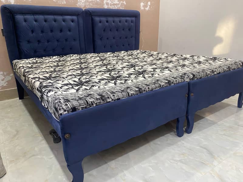 Single Bed pair solid sheesham based Navy blue Poshish set 7