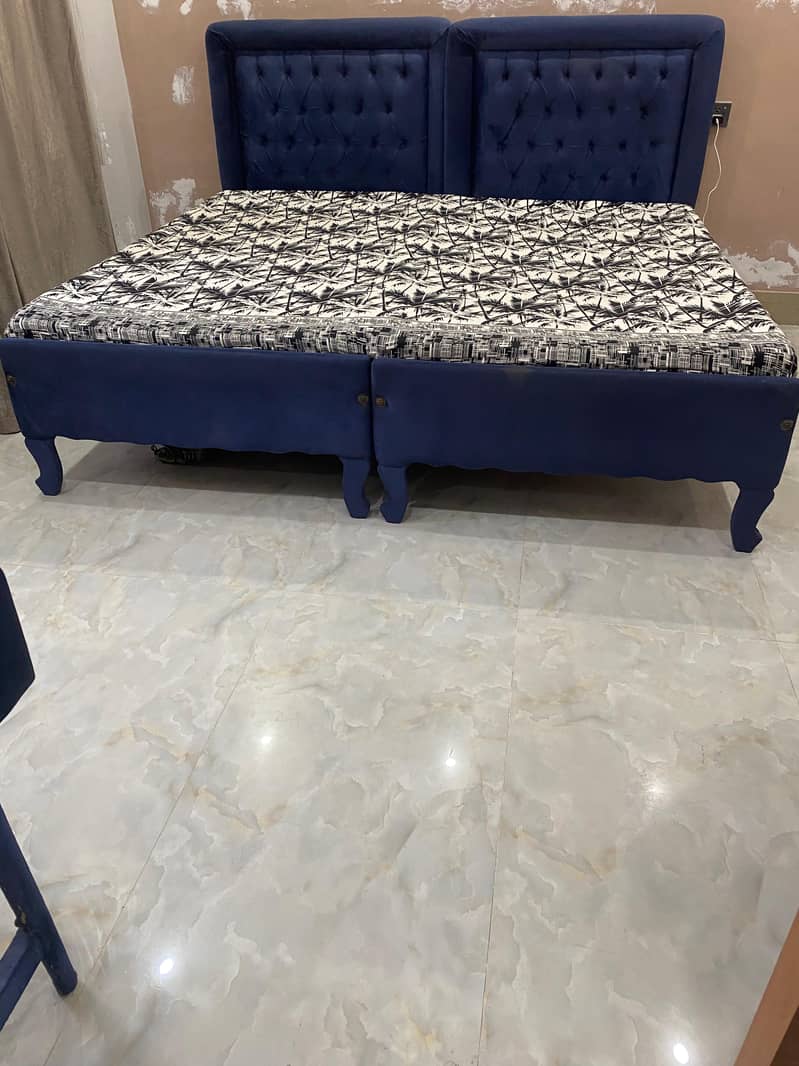 Single Bed pair solid sheesham based Navy blue Poshish set 10