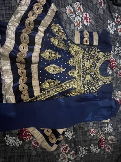 Royal Blue Heavy Embroidered Kids Party Frock