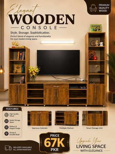 Premium Wooden TV Console & Entertainment Unit – Elegant Desig