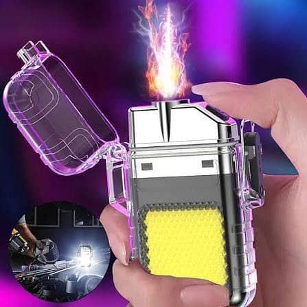 Electric Lighter USB Rechargeable Dual Arc Lighters, Cool Plasma Lighter with Transparent Shell & flash Light
