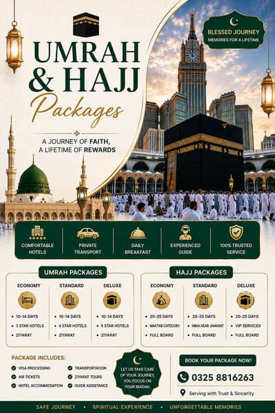 Umrah and hajj packages 5star,4star and 3star