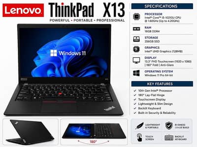 ThinkPad X13, i5/10th Gen, 16GB RAM, 256GB SSD (CAME FROM SAUDIA)