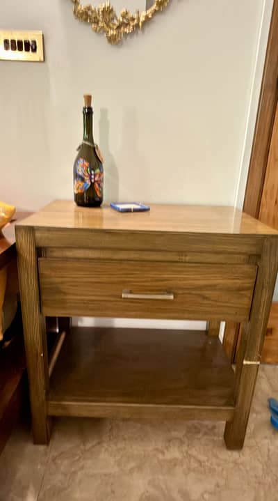 Two Wooden side tables & mirror set