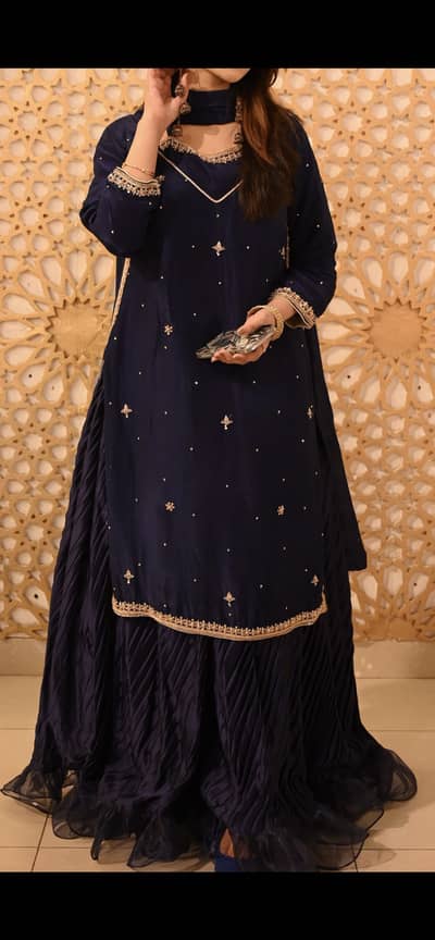 Royal blue eyes Long stylish shirt with lehnga