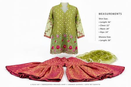 Embroidery Organza Shirt + Jamawar Gharara + Gota Net Dupatta