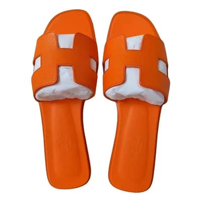 Orange H-Strap Rexine Slides for Women
