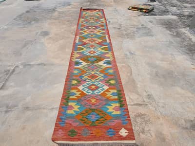 491 x 82 cm Handmade Kilim Wool Rug - Made from Natural Vegetable Dyes