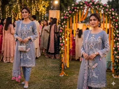 3pc lawn and net embroidery dress